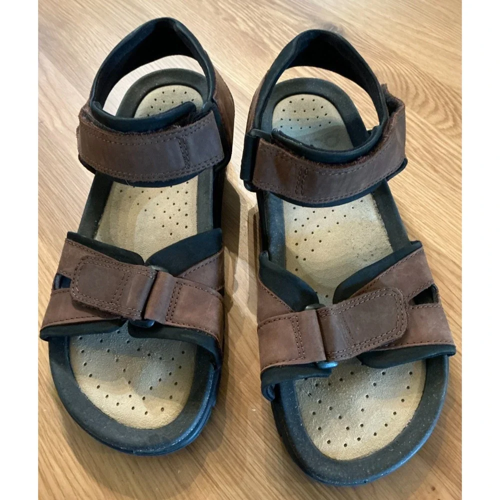 Ecco Men's Leather Sandals Size 45 Brown Cork Footbed Comfort‎ Walking